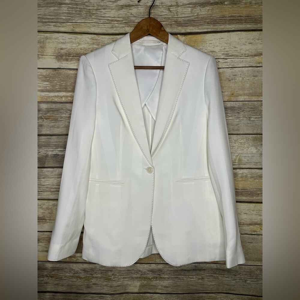 LOVE BINETTI M cream white silk striped black stitch designer blazer